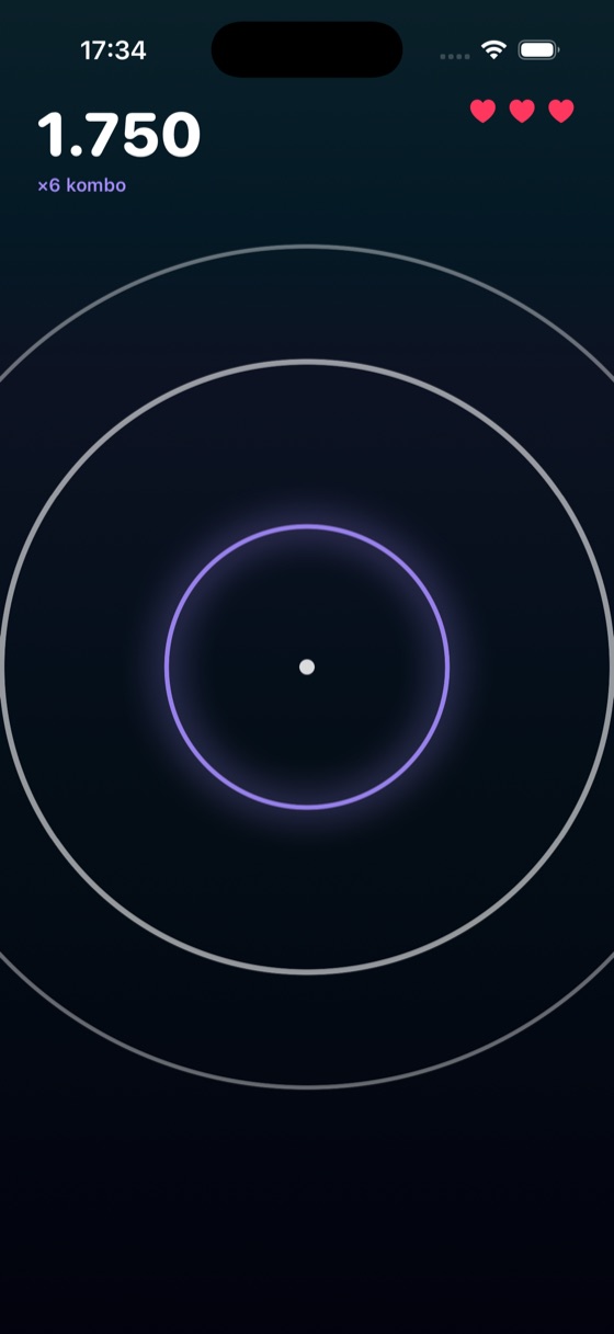 Ring game: gameplay screen with score, combo and lives