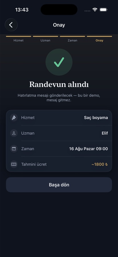 Booking app: confirmation and summary screen